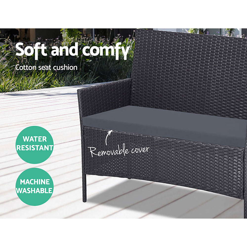 Gardeon Outdoor Furniture Wicker Set Chair Table Dark Grey 4pc - Notbrand