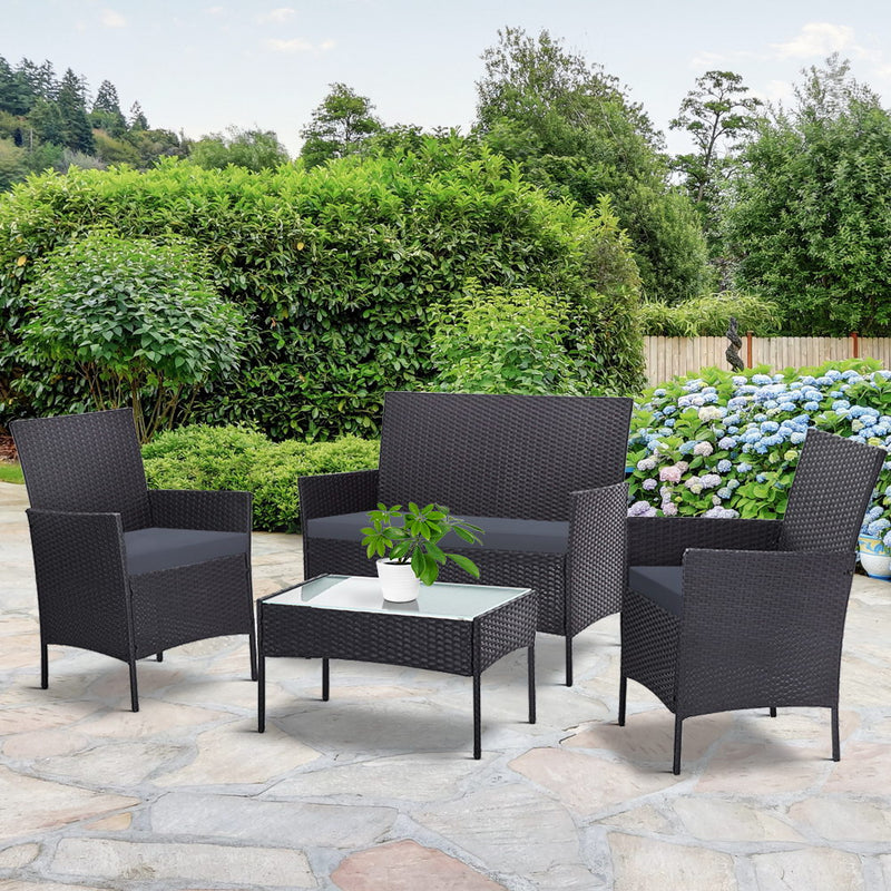 Gardeon Outdoor Furniture Wicker Set Chair Table Dark Grey 4pc - Notbrand