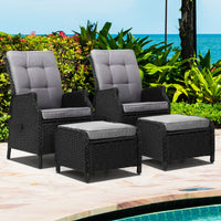 Vitalian Set of 2 Outdoor lounge Patio Recliner Chairs - Wicker Black - Notbrand