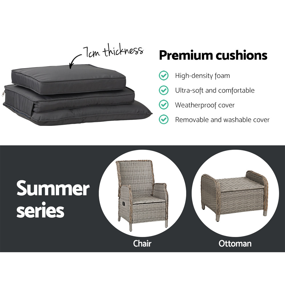 Vitalian Set of 2 Outdoor  lounge Patio Recliner Chairs - Wicker Grey - Notbrand