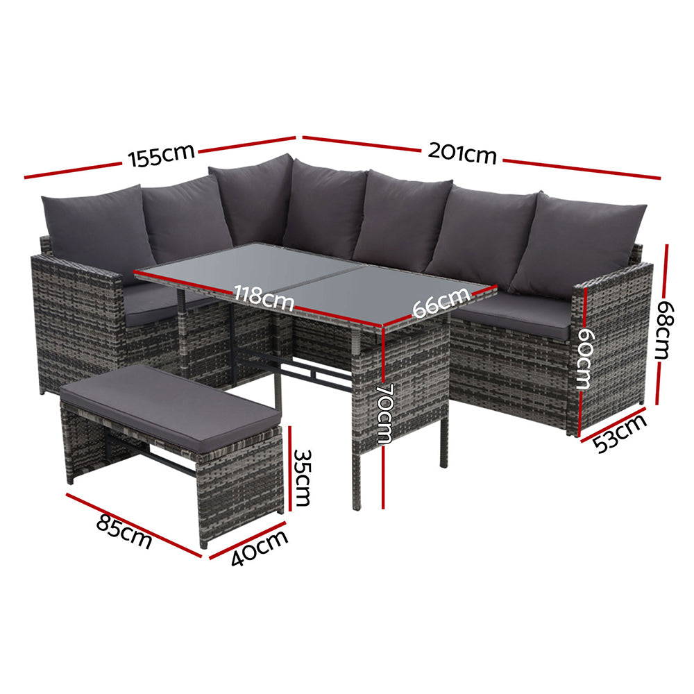 Gardeon Outdoor Furniture Dining Setting Sofa Set Lounge Wicker 8 Seater Mixed Grey - Notbrand
