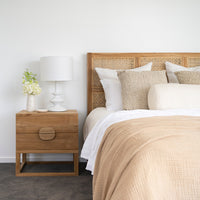 Orlando Teak Wood Bed with Rattan Headboard - Queen - Notbrand