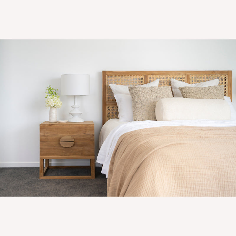 Orlando Teak Wood Bed with Rattan Headboard - Queen - Notbrand