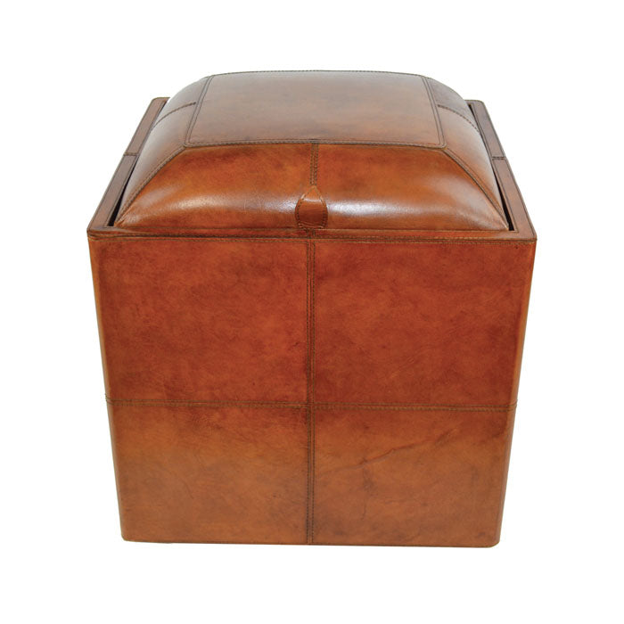 Tan Leather Ottoman with Storage - Notbrand