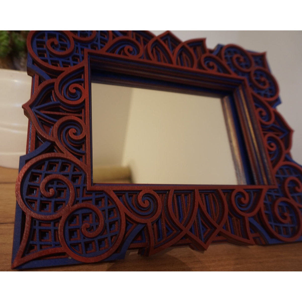 Oyef Wooden Mandala Mirror - Blue/Red - Notbrand