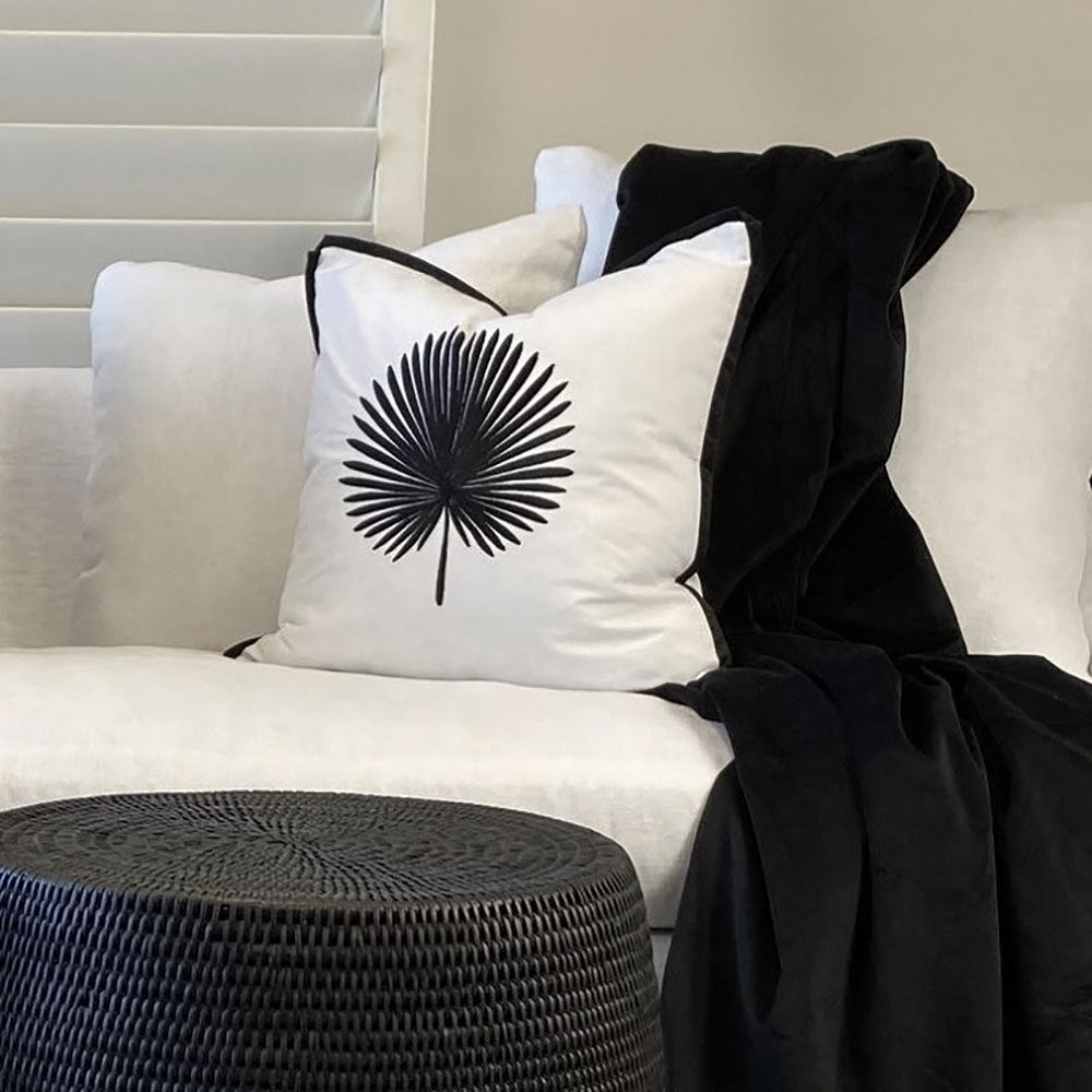 Palma Cotton Leaf Cushion - Black - Notbrand
