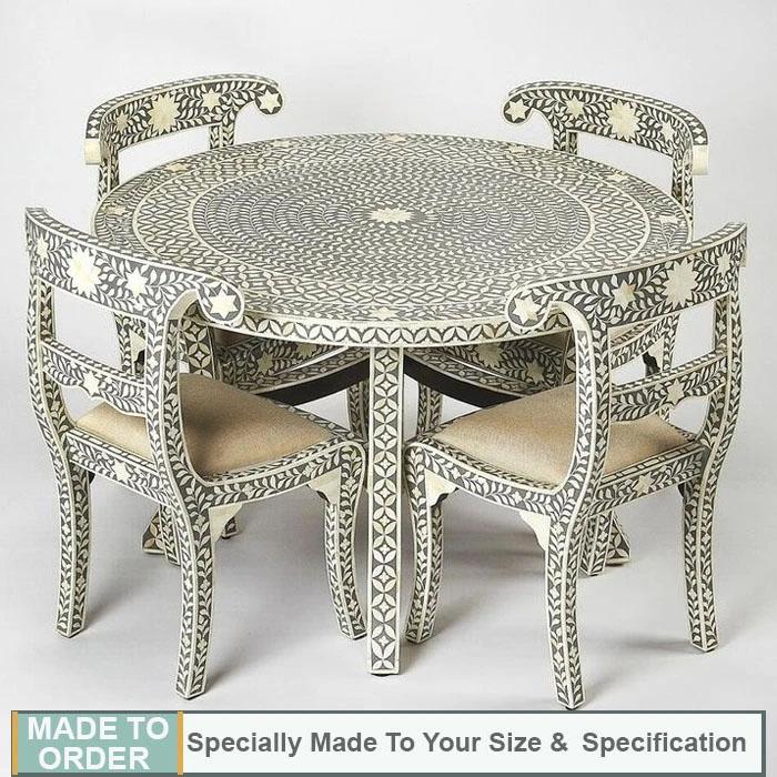 Pablo Bone Inlay Geometric Pattern Dining Table and Four Chair - Notbrand