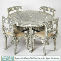 Pablo Bone Inlay Geometric Pattern Dining Table and Four Chair - Notbrand