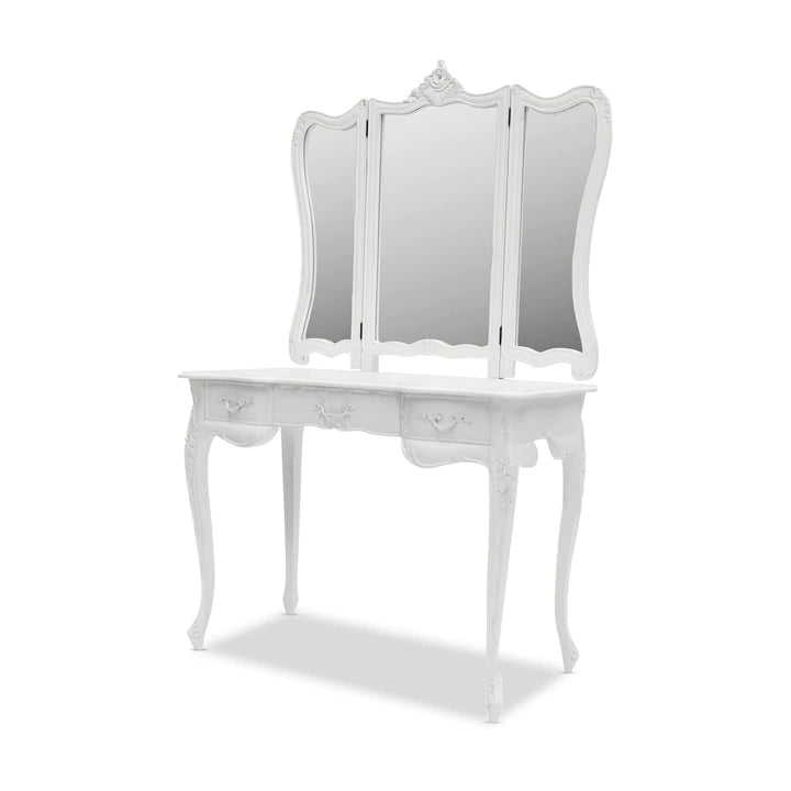 Paris Mindy Wood Mirror Dressing Table In White - Large - Notbrand