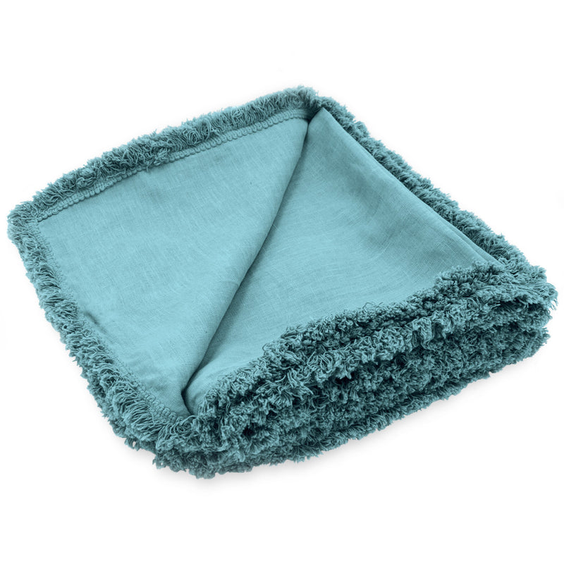 Patina Fringe Linen Tablecloth - Teal - Notbrand