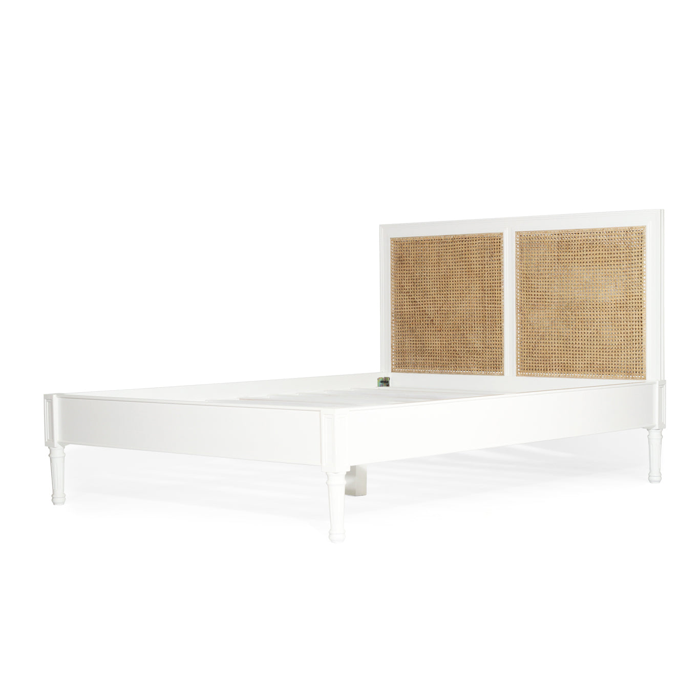Percy Low End Cane Bed in White - Queen Size - Notbrand