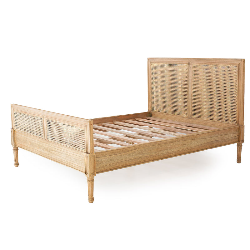 Percy Timber and Cane Bed in Weathered Oak – King Single - NotBrand