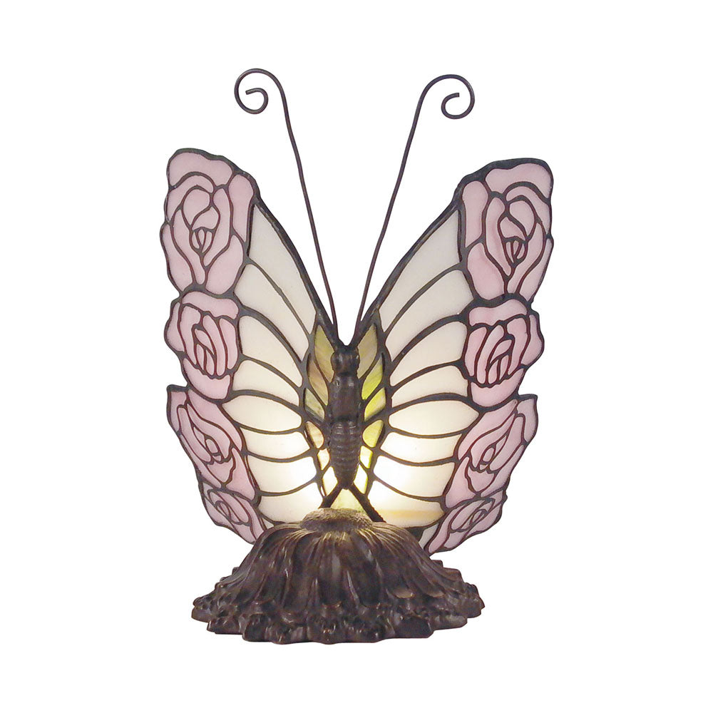 Pink Rose Butterfly Tiffany Style Statue Table Lamp - Notbrand