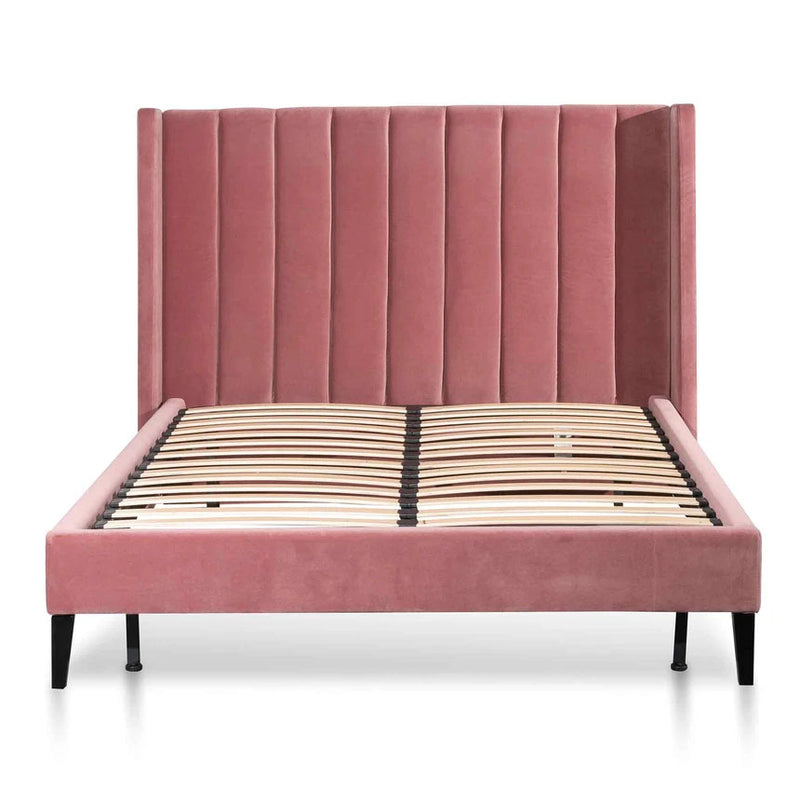 Nelumbo Queen Bed Frame - Blush Peach Velvet - Notbrand