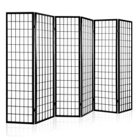 Renata 6 Panel Room Divider Privacy Screen Foldable Pine Wood Stand Black