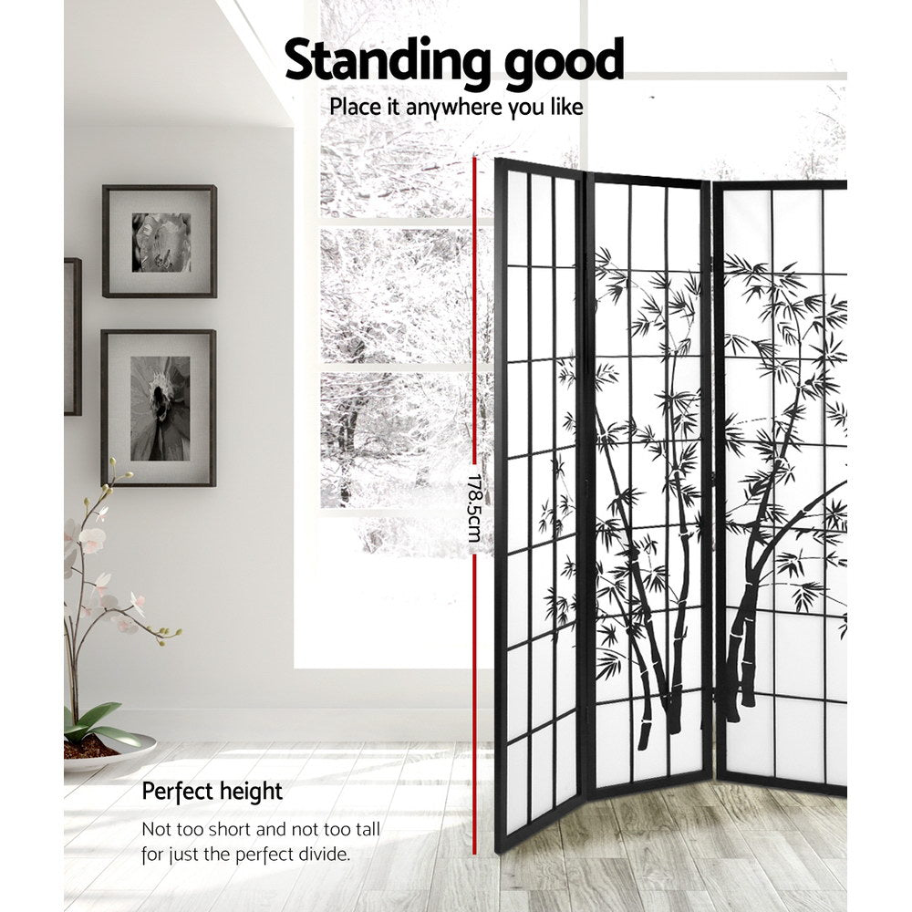 Renata 3 Panel Room Divider Screen Privacy Dividers Pine Wood Stand Shoji Bamboo Black White - Notbrand
