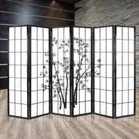 Renata 6 Panel Room Divider Screen Privacy Dividers Pine Wood Stand Black White - Notbrand