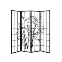 Renata 4 Panel Room Divider Screen Privacy Dividers Pine Wood Stand Shoji Bamboo Black White