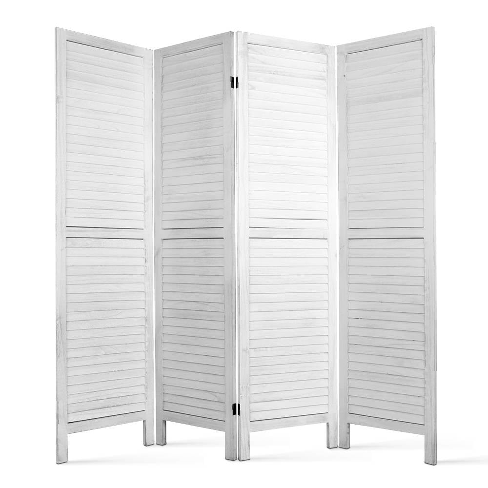 Renata 4 Panel Foldable Wooden Room Divider - White