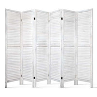 Renata 6 Panel Room Divider Privacy Screen Foldable Wood Stand White