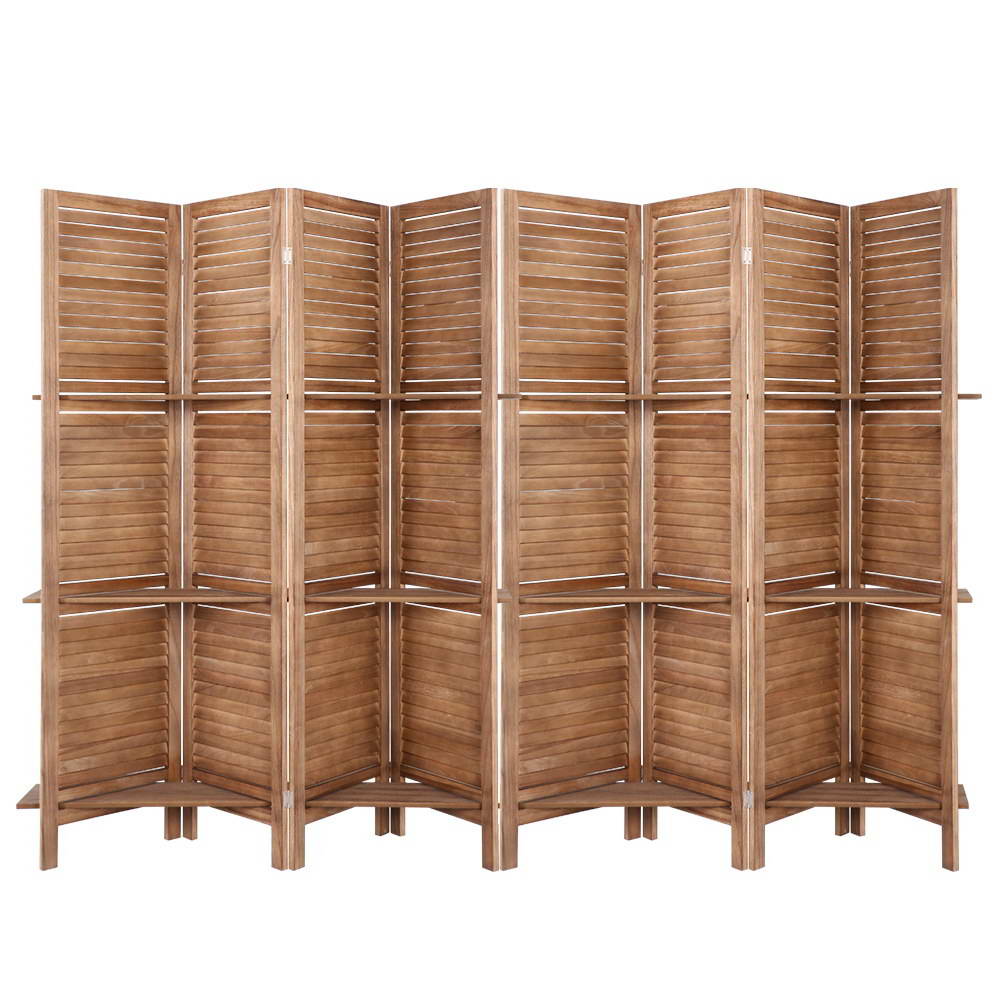 Renata Room Divider Screen 8 Panel Privacy Dividers Shelf Wooden Timber Stand