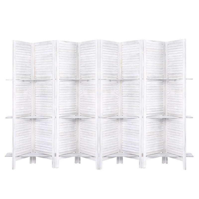 Renata Room Divider Screen 8 Panel Privacy Foldable Dividers Timber Stand Shelf