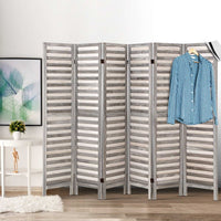 Renata 6 Panel Room Divider Privacy Screen Foldable Wood Stand Grey - Notbrand