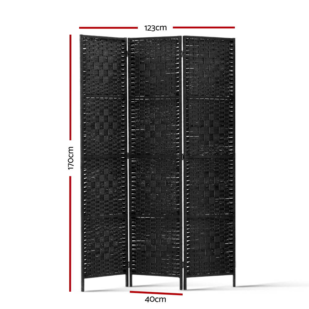 Damasus 3 Panel Woven Room Divider Screen - Black - Notbrand