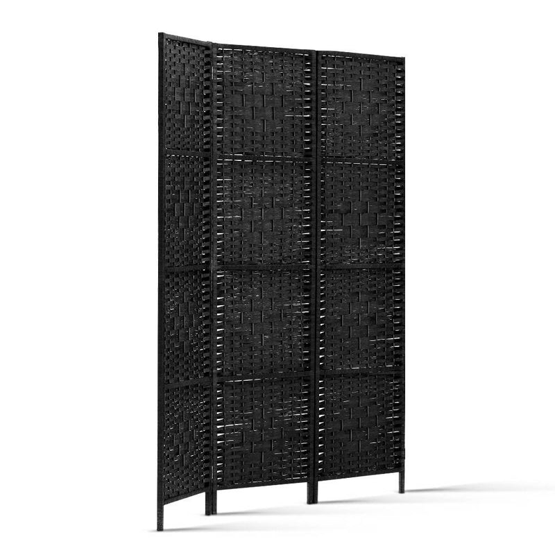 Damasus 3 Panel Woven Room Divider Screen - Black - Notbrand