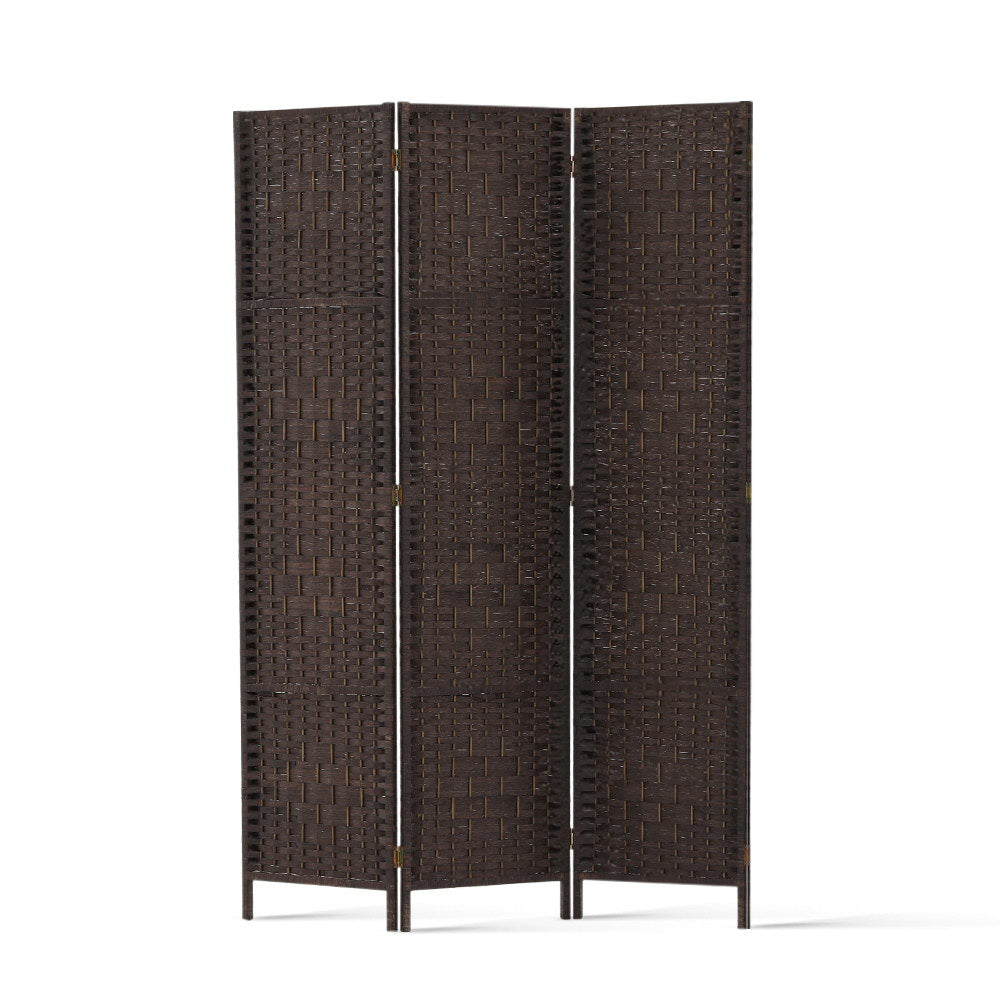 Renata 3 Panel Room Divider Privacy Screen Rattan Woven Wood Stand Brown