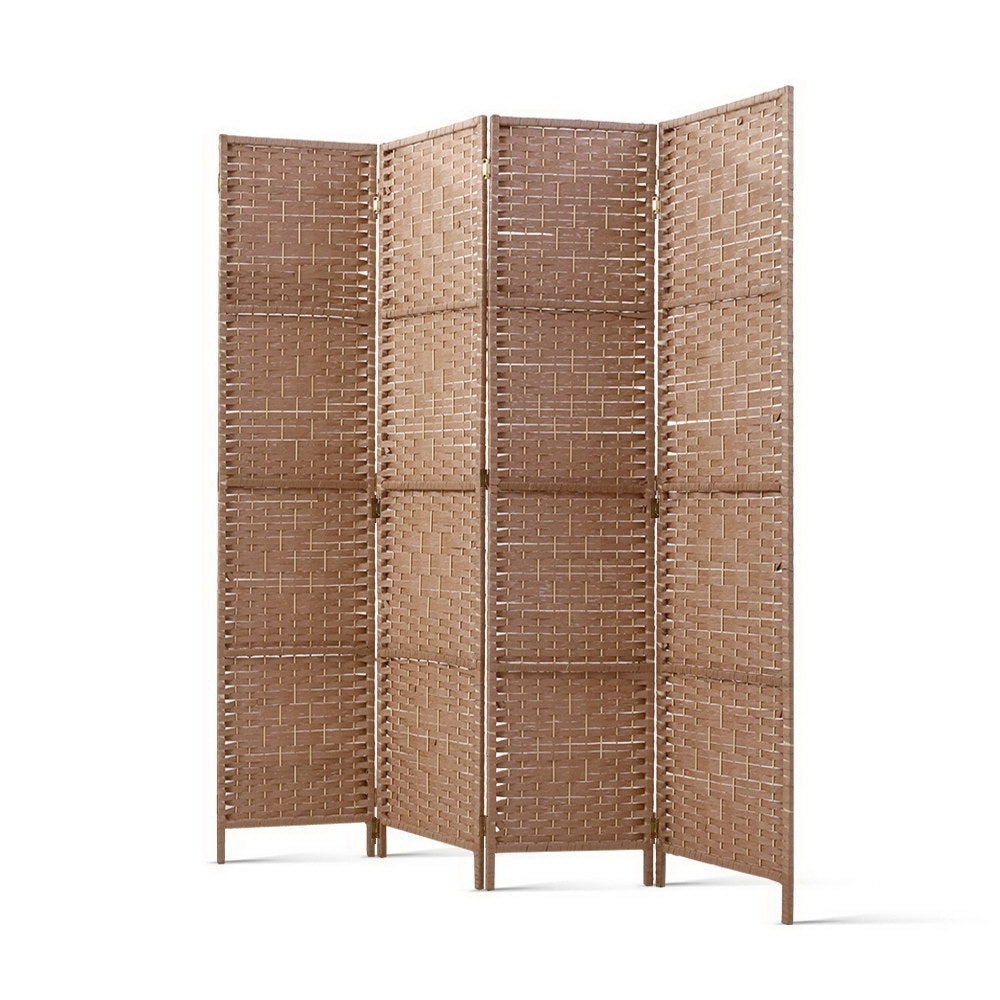 Renata 4 Panel Room Divider Screen Privacy Rattan Timber Foldable Dividers Stand Hand Woven