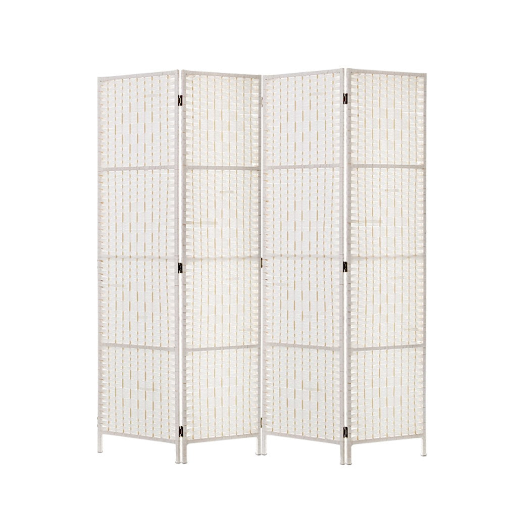 Renata 4 Panels Room Divider Screen Privacy Rattan Timber Fold Woven Stand White