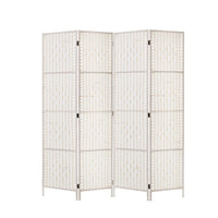 Renata 4 Panels Room Divider Screen Privacy Rattan Timber Fold Woven Stand White