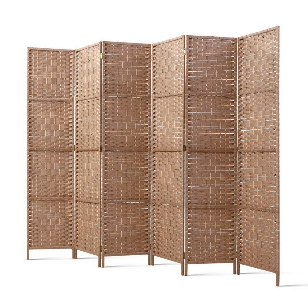 Renata 6 Panel Room Divider Screen Privacy Rattan Timber Foldable Dividers Stand Hand Woven