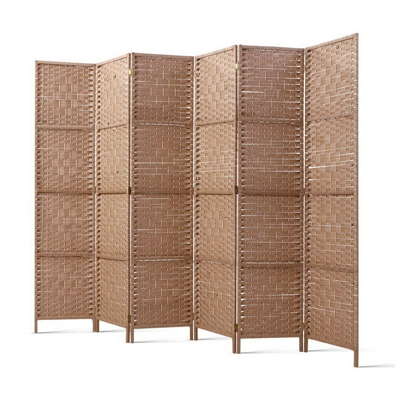 Renata 6 Panel Room Divider Screen Privacy Rattan Timber Foldable Dividers Stand Hand Woven