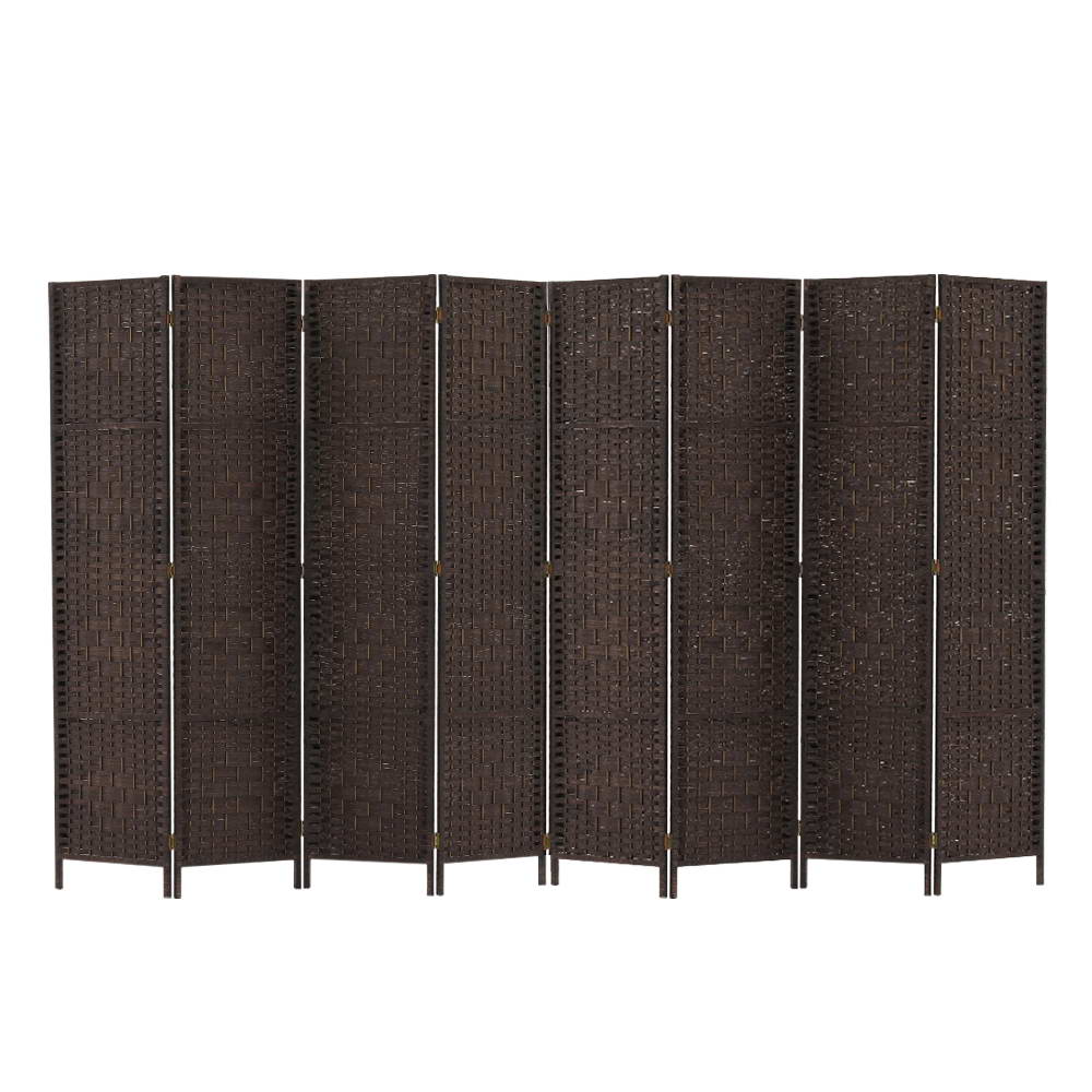 Renata Room Divider 8 Panel Dividers Privacy Screen Rattan Wooden Stand Brown