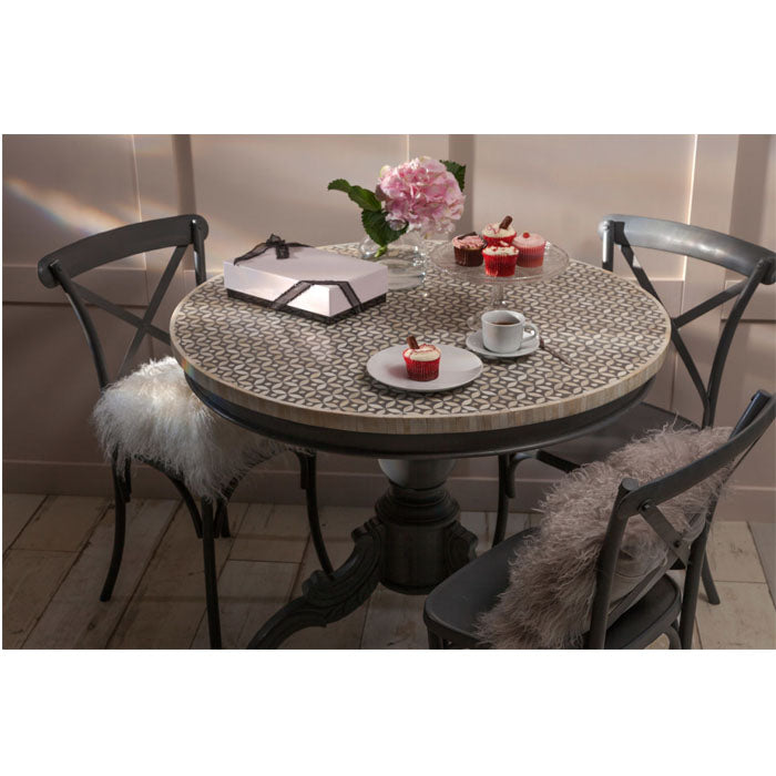 Ruby Bone Inlay Round Dining Table – Grey - Notbrand