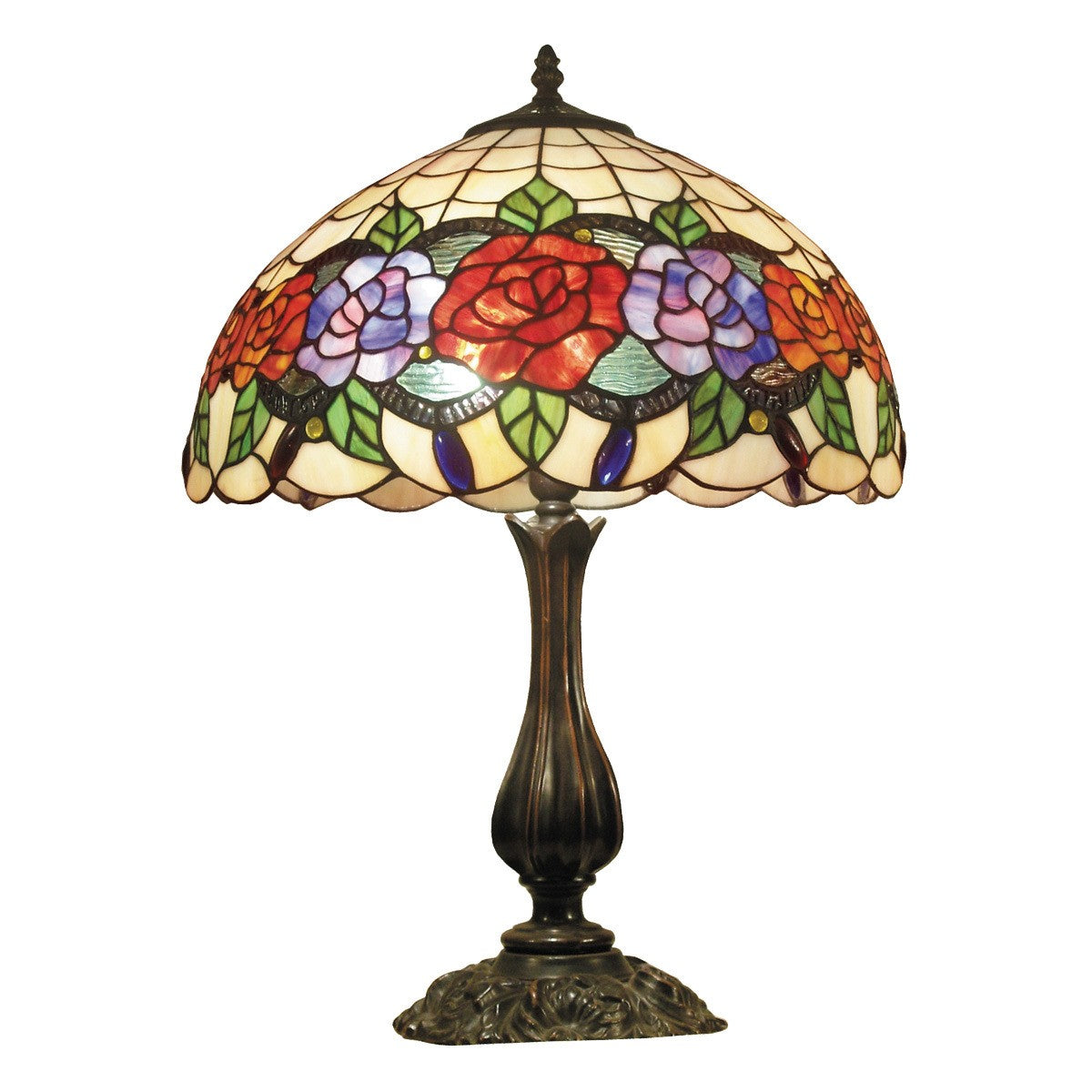 Red Rose Tiffany Style Metal Table Lamp - Large - Notbrand