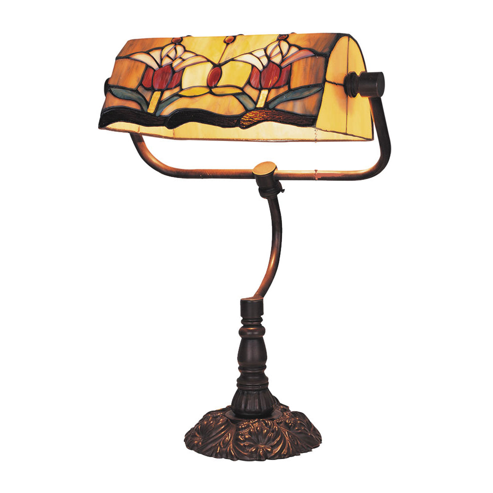Red Tulip Tiffany Style Bankers Lamp - Beige - Notbrand