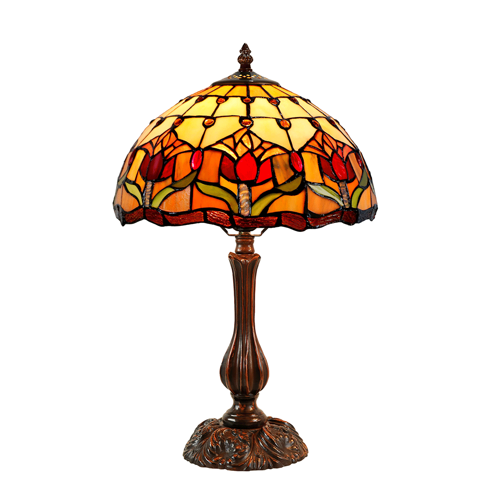 Red Tulip Tiffany Resin Style Table Lamp - Multi - Notbrand
