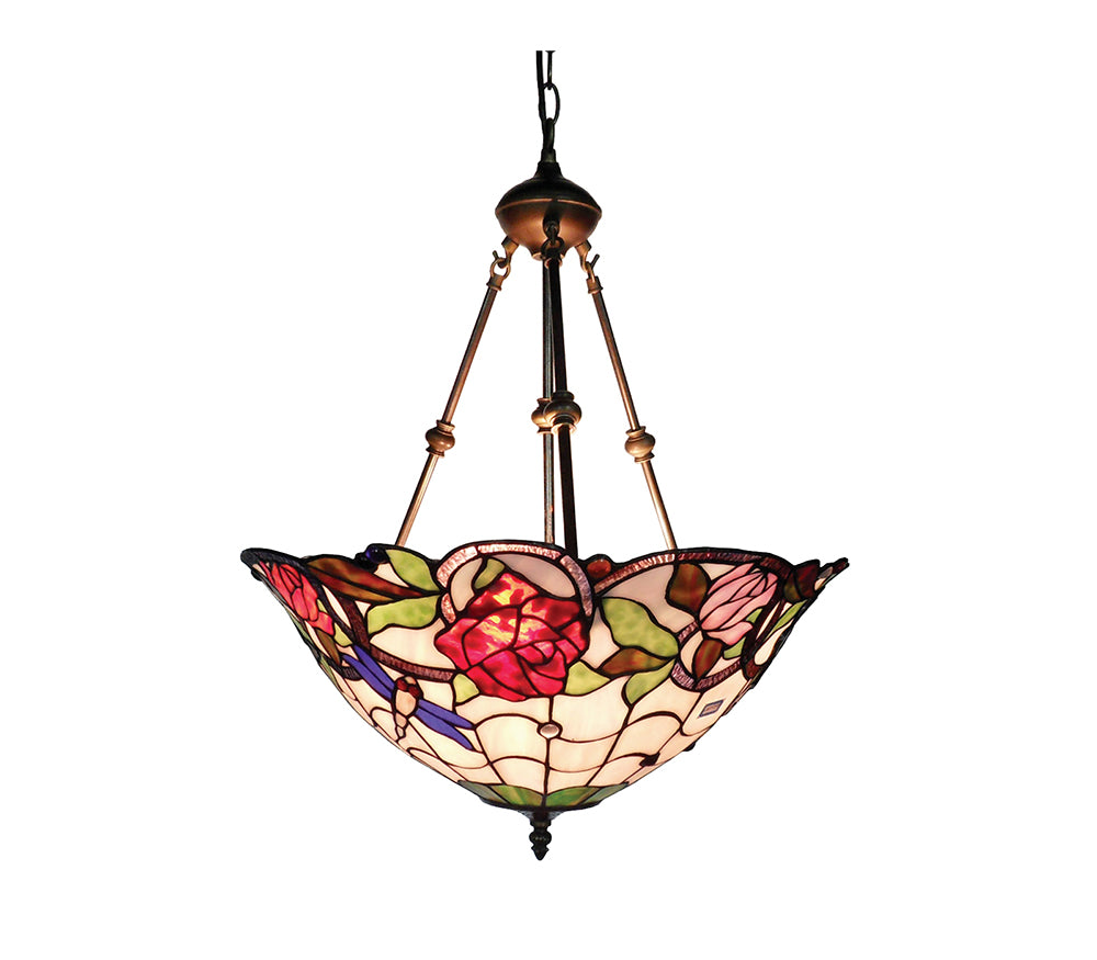 Rose And Dragonfly Tiffany Style Pendant Lamp - Ivory - Notbrand