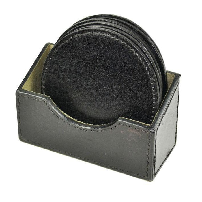 Corym Black Leather Round Coasters - Notbrand