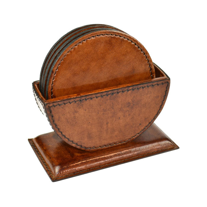 Pindious Tan Leather Round Coasters - Notbrand