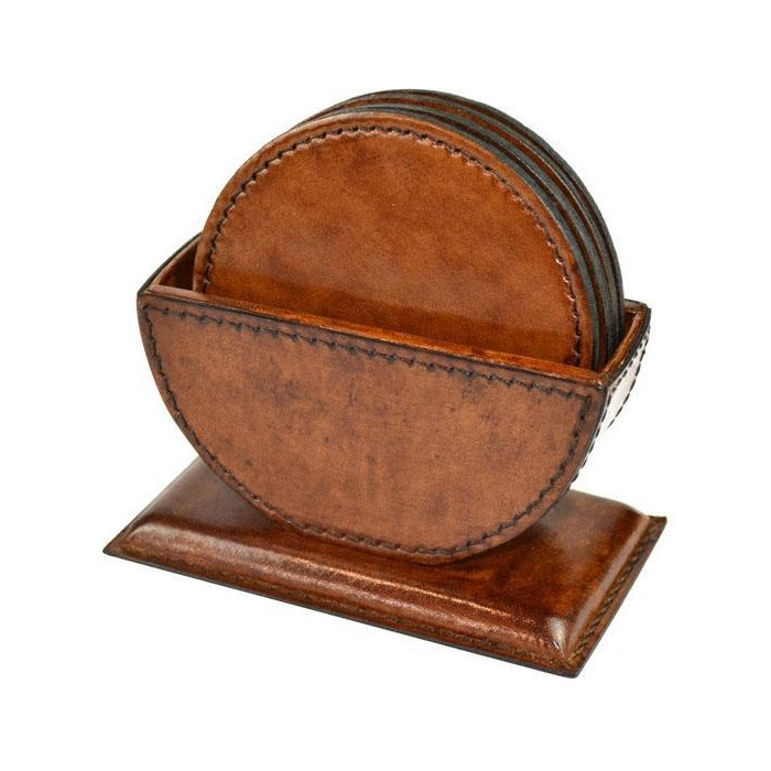 Pindious Tan Leather Round Coasters - Notbrand