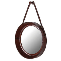 Round Mirror with Dark Leather Border - Notbrand