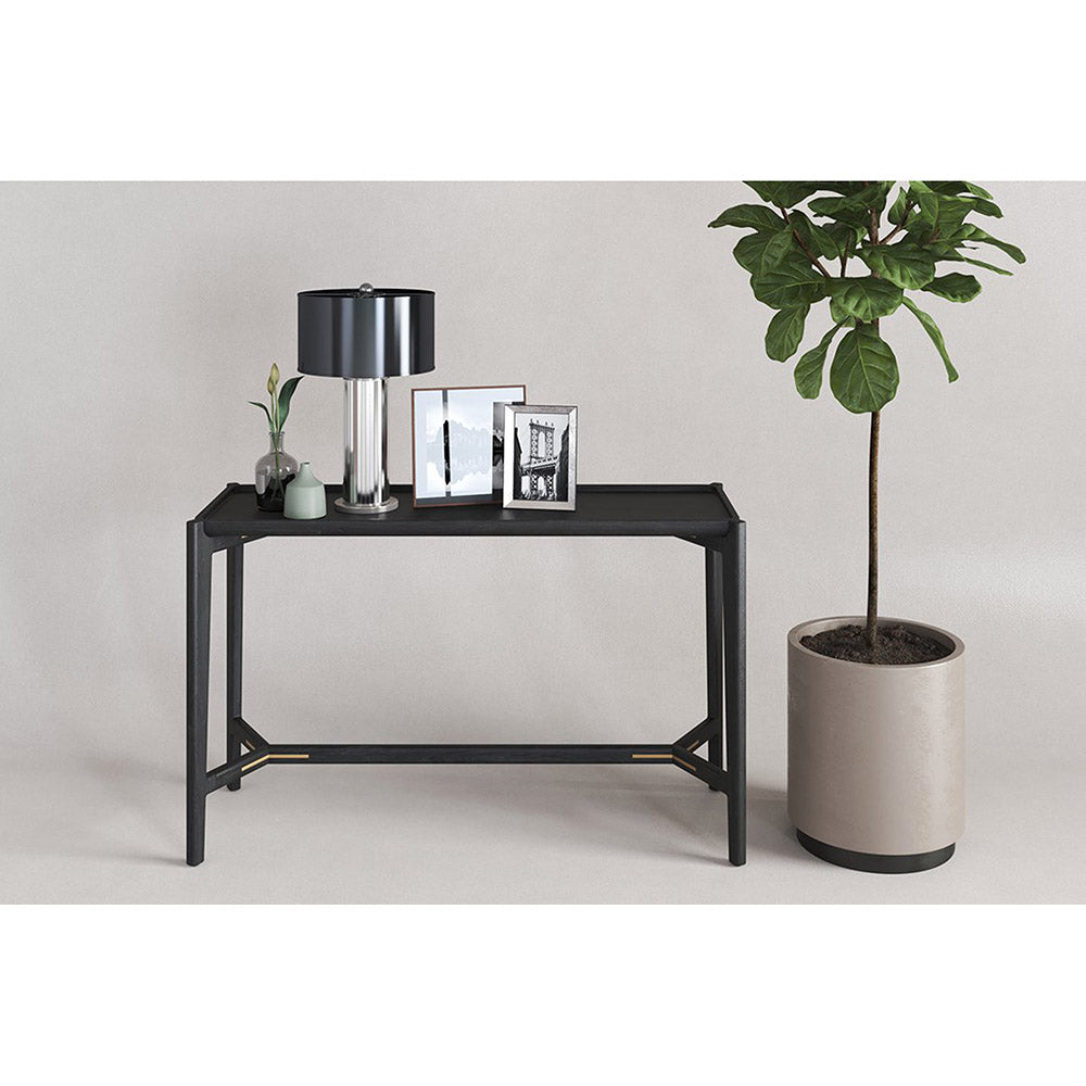 Riley Solid Teak Console Table in Black - 120cm - Notbrand