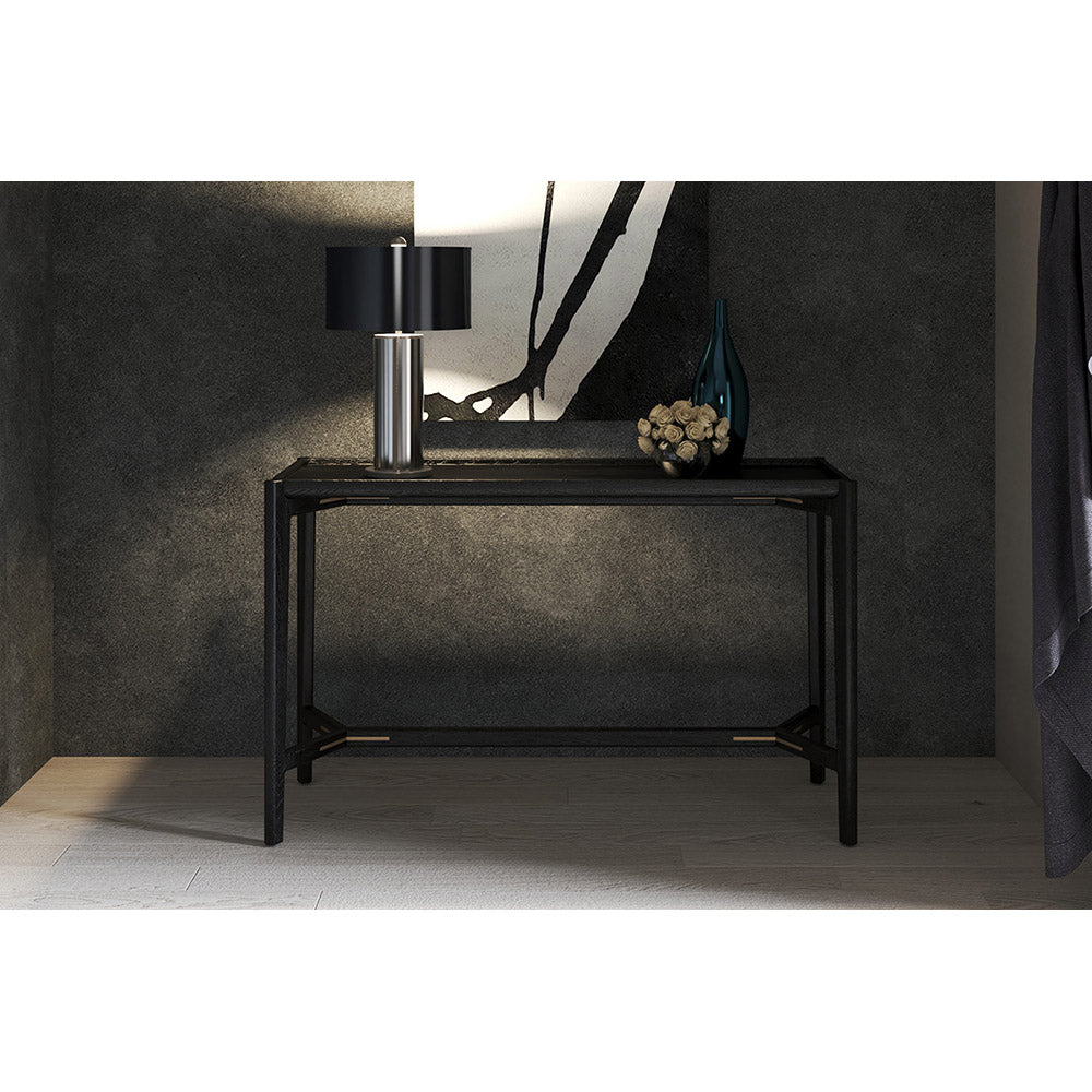 Riley Solid Teak Console Table in Black - 120cm - Notbrand