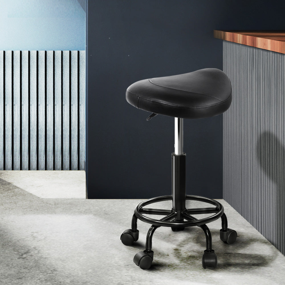 Artiss PU Leather Swivel Saddle Salon Chair in Black Set - 2 Pieces - Notbrand