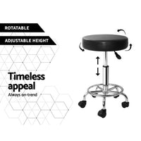 Artiss Round Swivel Salon Stool with Hydraulic Lift in Black Set - 2 Pieces - Notbrand