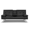 Artiss Futon Couch Sofa Bed 3 Seater with Leather Cup Holder - Black - Notbrand